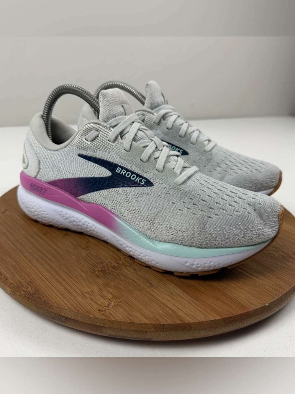 Brooks Women's Ghost  16 Running Shoes — Light Gray with Pink & Aqua Accents